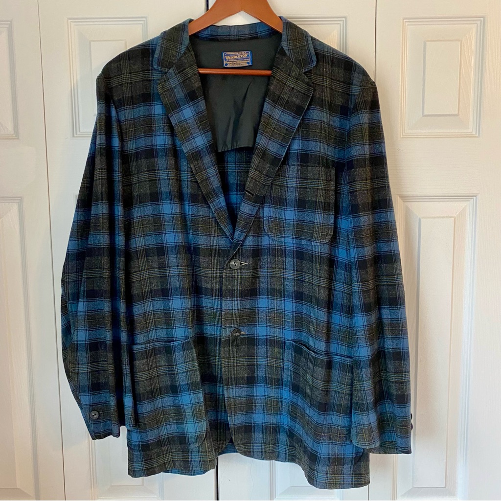 Pendleton Vtg Shirt Jacket Button Up 100% Virgin Wool Men Blue Plaid L